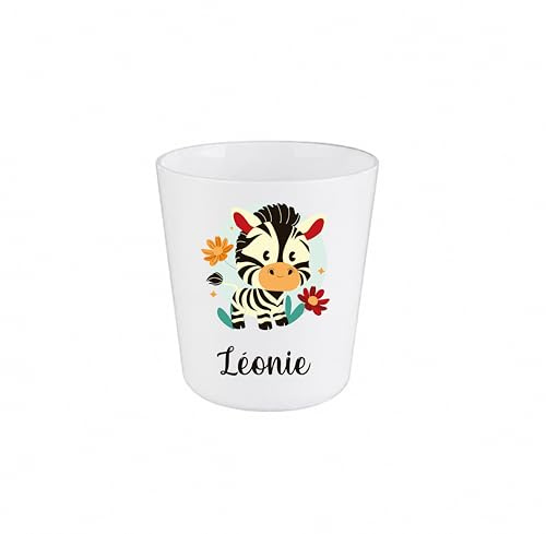 Générique Gobelet Enfant Personnalisé Prénom – Motif Zèbre – 260 ml – Incassable Sans BPA – Idéal Crèche École Rentrée – Cadeau Enfant