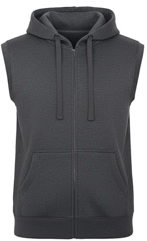 ROCK-IT Apparel Herrtröja med huva ärmlös, jacka med huva och dragkedja, fitness hoodie herr [storlekar S-4XL] sweatshirt träningsväst, pullover, tank top, dark-grey XL