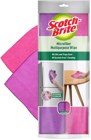 Scotch-Brite Lot de 2 lingettes multifonctions en microfibre (nettoyage sans rayures avec piégeage de la poussière) (utilisées pour dépoussiérer, appareils, meubles, fenêtres, raccords, etc.)