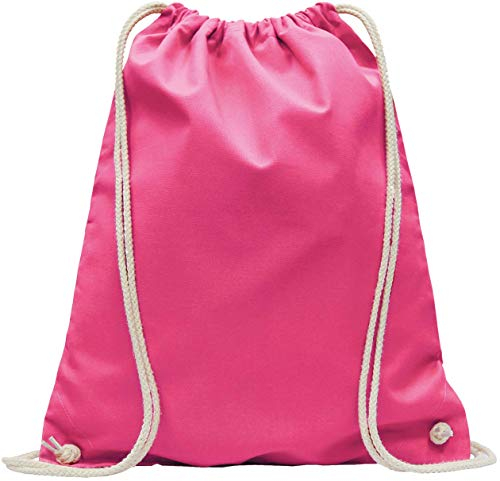 Baumwoll Turnbeutel 1 Stück 38 x 42 cm Sportbeutel - Rucksack Stofftasche Bag, Beutel, Baumwollbeutel, Jutebeutel OEKO-TEX® geprüft Stoffbeutel Damen & Herren, Kinder Gym Sack zum bemalen in Pink
