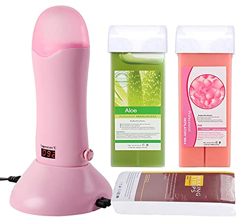 iMeshbean®Roll On Wax Kit, Depilatory Roll on Wax Heater Roller,Waxing Machine for Women Hair Removal Kit with Rose & Aloe Cartridge Refill & 100 Paper