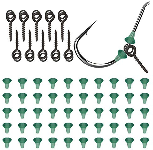 Vis d'appât Crochets Bouillettes Vis 10 Pcs Appât à Vis avec 50 Pcs Crochets Arrêts, Vis avec Anneau Fixe Carpe Pêche Cheveux Tackle pour Chod Rigs Appâts Crochets