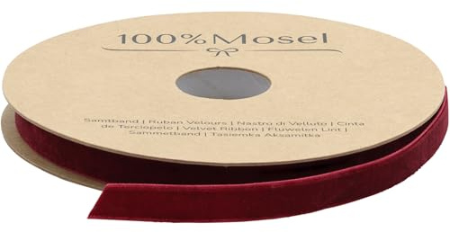 100% Mosel Dekoband Samt, in Bordeauxrot (1 cm x 10 m), Geschenkband in Samt-Optik, edles Schleifenband zum Dekorieren & Basteln, zum Einpacken besonderer Geschenke