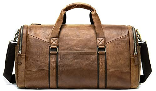 Klassische Sporttasche für Männer Frauen, Herren Retro Echtes Leder Reise Duffle Weekender Overacht Tasche Gepäckträger Schulter Crossbody Handtasche Sport Urlaub Tasche Fitness Wochenendtasche Gepäck
