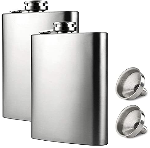 Lot de 2 Flasque Alcool avec Entonnoir, 4oz Flasque de Whisky en 304 Acier Inoxydable, Portable Flasque pour Alcool pour Hommes