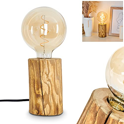 Tischleuchte Canedo, 1-flammige Tischlampe aus Holz und Kunststoff in Natur/Schwarz, Leuchte im skandinavischen Design mit An-/ & Ausschalter am Kabel und Lichteffekt, 1 x E27, ohne Leuchtmittel