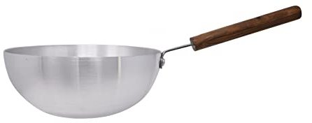 Sov Aluminium Biryani Pan Wok with Wooden Handle Deep Indian Chinese Cooking Large Stir Fry Flat Bottom Base Kitchen Restaurant Catering Home (24cm), Multicolour