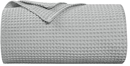 PHF 100% Baumwolle waffledecke Kuschedecke 230x270cm, leicht & atmungsaktiv, perfekt für das ganze Jahr - Oeko-TEX® Zertifiziert - Hotelwäschequalität - Ideal für Sofa Couch Bett, Hellgrau