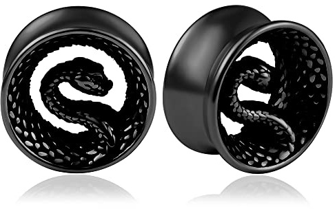 DOEARKO Ohr Tunnel 1 Paare Double Flared Flesh Plug Schlange Edelstahl für Ohrpiercing Gestreckte 8mm Schwarz