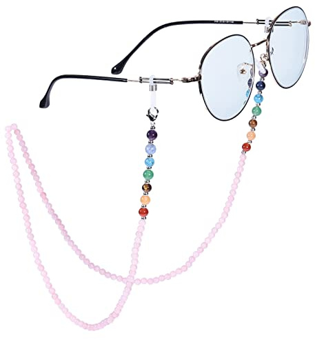Nupuyai 7 Chakra Stein Perlen Brillenkette Damen Kristall Sonnenbrillenkette Gesichtsmaske Kette Edelstein Brillenband Brillenkordel Brillenhalter für Lesebrillen, Myopiebrille