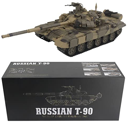 ERTY Ferngesteuerter Panzer Russischer T90 Kampfpanzer 1:16 2.4G RC Panzer mit Schussfunktion Rauch Sound Licht, Modellbau Panzer Militär Panzer Spielzeug, 65 x 23,5 x 18 cm