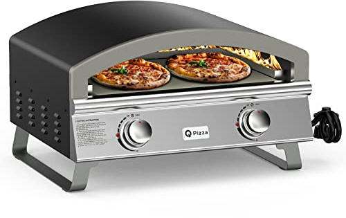 Gas-Pizzaofen für den Außenbereich mit 2 Brennern, 63,5 cm Pizza-Grillofen, große Kapazität, Heim-Pizza-Maker mit 48,3 cm Pizzastein für Outdoor-Küche, einfaches Kochen von Pizza-Steak,