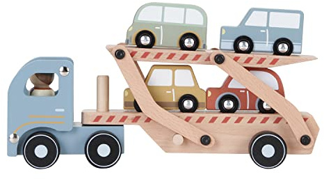 Little Dutch Autotransporter inkl. 4 Autos und Spielfigur Holz Kinder - blau