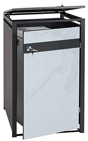 1er Mülltonnenverkleidung HWC-J82, Mülltonnenbox, erweiterbar, Metall 32kg, anthrazit - Marmor-Optik hell