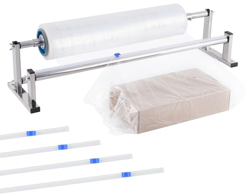 Consfly Manual Stretch Film Dispenser Wrapping Machine, 21.6 Inch Stainless Steel Table Stretch Film Packing Machine w/ 4pcs Film Slide Cutter