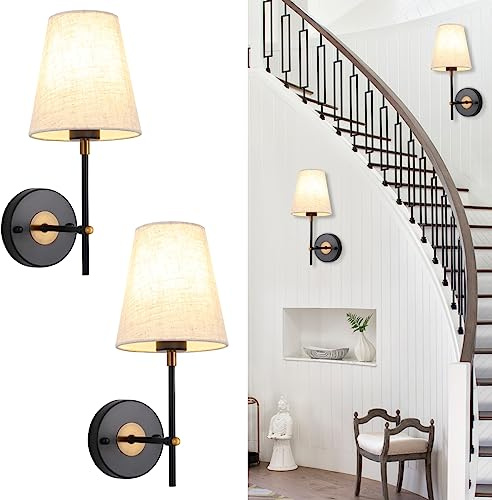 2er Set Wandleuchte Innen Vintage Wandlampe Schwarz Gold Lampe Wand Modern | Wandlampe Retro Wandbeleuchtung Innen Wandlampe Modern Wandleuchte E27 Für Treppenhaus Flur Schlafzimmer Küche, Ohne Birne