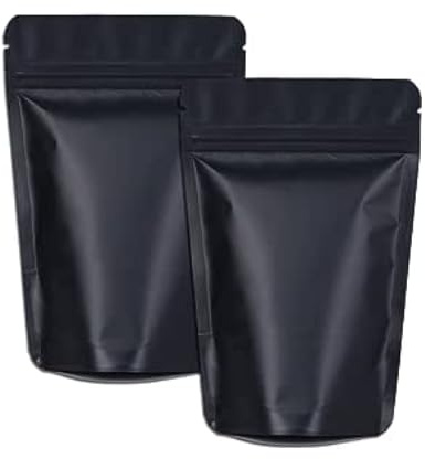 XFXIA Mylar lufttät anti-lukt, dragkedja, stängbar, 100 st för förvaring av mat, godis, kakor, badsalt (10,2 x 15,2 cm) (svart, 3,54 x 5,11 tum)