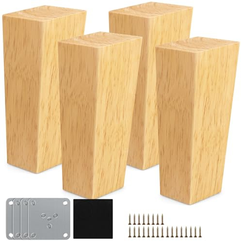 Sitayakuma Möbelfüße Holz 4 Stück Möbelbeine Kegel Tischbeine Massivholz 12cm Möbelfüße Konisch Schrankfüße mit Schrauben und Filzgleiter für Schrank Sofa Stuhl　Bett Couch Ottomane（Quadrat）