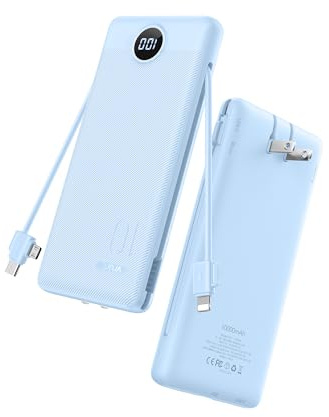 VRURC Portable Charger Power Bank - 10000mAh Fast Charging 22.5W USB Port Fast Charging Power Bank,4 Outputs Dual Inputs Slim Compact Rechargeable Battery Pack Travel Accessories-Blue(1 Pack)