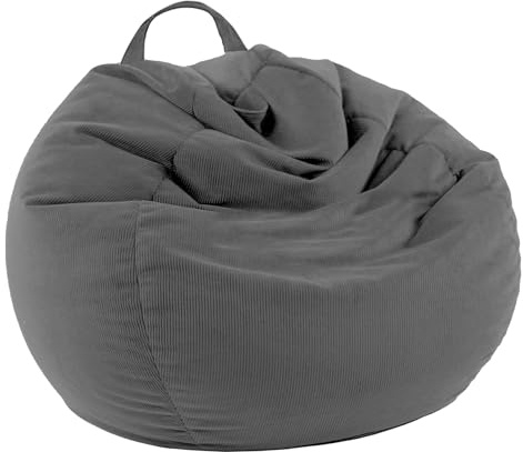 LPMOERA Fodera per poltrona a sacco (senza imbottitura), per bambini e adulti. Morbido pouf imbottito in velluto a coste di alta qualità, per organizzare giocattoli di peluche o memory foam, grigio