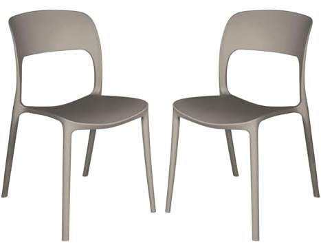 eacommerce Set 2 Sedie in polipropilene impilabili da giardino bar ristoranti Patio da esterno e interno Design Giardino e Cucina (Tortora, Set 2 Sedie)