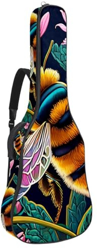 Schöne Akustikgitarrentasche für 40/41/42 Zoll, wasserdichte Gigbag mit mehreren Taschen, Farbzeichnung Schmetterling, Mehrfarbig Nr. 08, 42.9x16.9x4.7 in, Gitarrentasche
