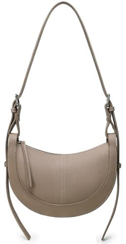 Travistar Umhängetasche Damen Crossbody Bag Damen Halbmond Kleine Schultertasche Handtaschen Veganes Leder Hobo Satteltasche Elegant Abendtasche Half Moon Clutch mit Verstellbarem Riemen, Grau
