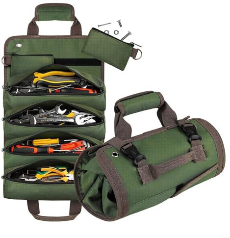 EpheyFIF Werkzeugtasche, aufrollbare kleine Werkzeugbox, Werkzeug-Organizer, abnehmbare Werkzeugtasche für Männer, Vater, Ehemann, Freund, Opa, Geschenke für Weihnachten, Geburtstag, Grün