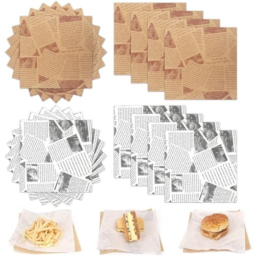GXFCING 200 Papier Emballage Alimentaire 20x20cm, Journal pour Panier, Charcuterie, Sulfurisé pour Biscuit, Burger, Frites, Sandwich