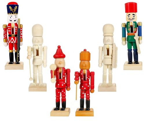 DEARMAMY 6Pcs 12cm Blank Wooden Nutcracker:Unpainted Wooden Nutcracker Christmas Nutcracker Ornaments For Hanging on Tree and Holiday Crafts