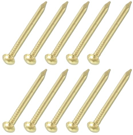 sourcing map 50Pcs Small Hardware Nails, 2 x 25mm Brass Round Head Nail Common Finishing Nail for Household Woodworking Picture Hanging DIY Projects, Gold