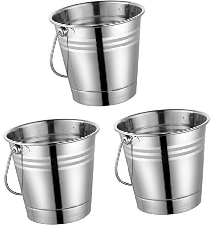 SHOWERORO 3 STK Eimer aus Edelstahl eiswurfel behälter eiswürfelschale Tragbarer Eiskübel Silberner Eiskübel verzinkter Mülleimer Wein Eiskübel Eiswürfelbehälter Eisspeichereimer Silver