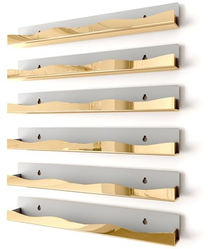 YMVV Nagellack-Organizer zur Wandmontage, 38,1 cm, goldfarben, spiegelnd, für Make-up und Beauty-Essentials – Mehrzweck-Display-Halter für kleine Räume, Schminktisch, Badezimmer, 6 Stück