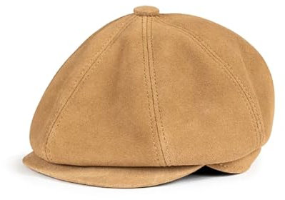 SOFTTO Lederkappe Ballonmütze for Herren, echtes Leder, Entenschnabel-Boina, dünne Baskenmütze, for Herren/Damen, Freizeit, Kaffee/, 54–61 cm, taillierte Cabbie-Haube im kalten Winter(Yellow,3.5L)