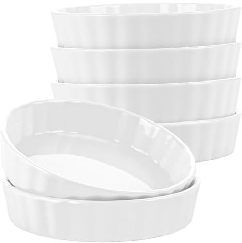 LOPYXBR Juego de 6 cuencos para tartas de color crema, 12,8 x 2,6 cm, cerámica, 240 ml, para souffle, fondants muffins, crema brulee