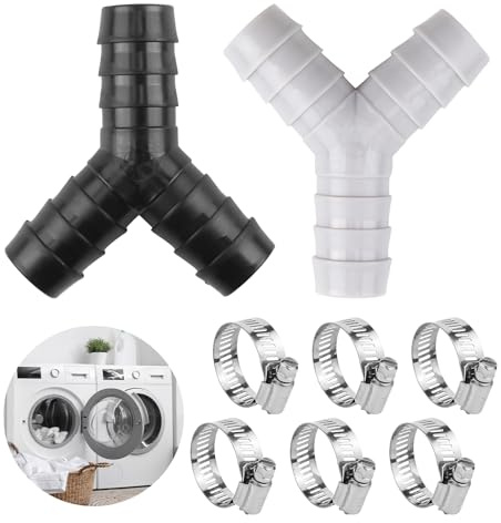 Répartiteur en Y à 2 voies pour tuyaux - Accessoire de connexion pour machine à laver et lave-vaisselle - Comprend trois colliers de serrage - Tuyau de vidange universel pour lave-vaisselle -