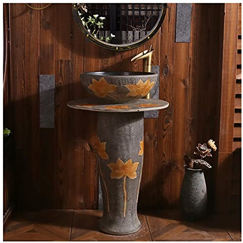 GLJTUO Waschbecken Mit Sockel Aus Keramik Im Retro-Industrie-Stil, Mit Sockel, Hartem Und Leicht Zu Reinigendem Standwaschbecken, Wasserdichter Und Rostfreier Waschbecken-Badez(H Without Mirror)
