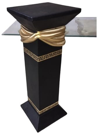 CINAR Griechische Dekosäule mit Goldener Drapierung, Antik Beistelltisch, 80 cm Höhe, 30 cm Breite, Weiß (Schwarz-Gold)