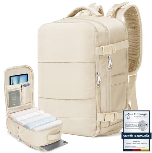 Handgepäck Rucksack Ryanair Handgepäck 40x20x25 Travel Backpack 12 Taschen Carry On Bag Cabin Bags mit separater Schuhtasche für Frauen & Männer Tragetasche Hand Luggage Backpack (Beige, 40x20x25)