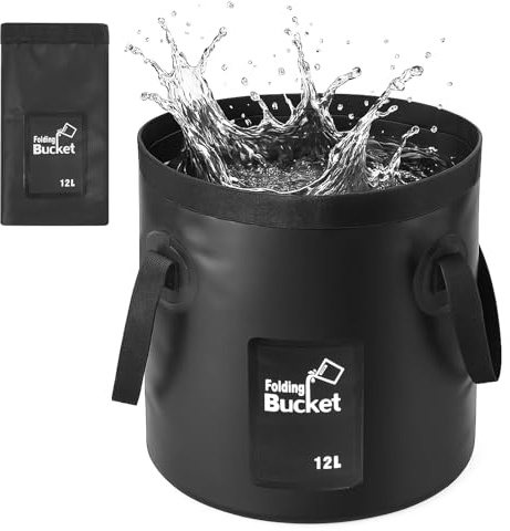 ECOSEAO Portable Folding Bucket, 12L Foldable Water Bucket for Outdoor, Small Camping Storage Container Collapsible Basin for Traveling Fishing Boating Gardening Car Washing (Black)