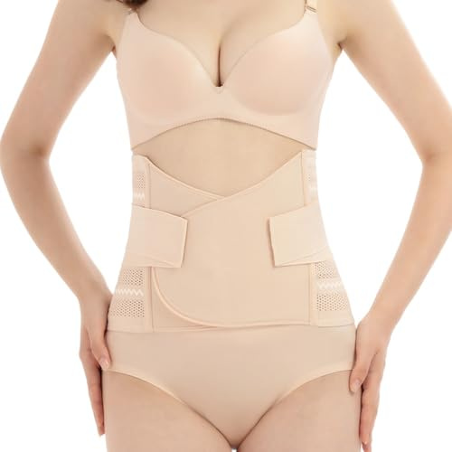 CATOR 3 en 1 Ceinture Abdominale Femme, Patchs Ceinture Soutien Grossesse avec Ceinture Pelvienne, Ceinture Post Partum Accouchement, Ceinture Maintien Lombaire, Ceinture pour Ventre Plat - Amande