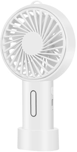 Acte Mini Handheld Fan，With 3 speeds adjustable angle, Portable Hand USB Rechargeable Battery Fan with Removable Base, Lightweight Personal for Girl Women Men Home Camping Travel (White)