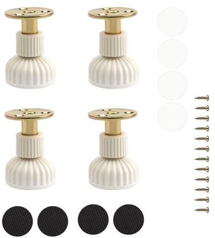 HASLED 4 Stück Höhenverstellbare Möbelfüße (54-63mm) - Weiß/Gold mit Rutschfesten Gummifüßen | für Schränke, Tische & Nachttische | Inkl. Klebeband & Schrauben