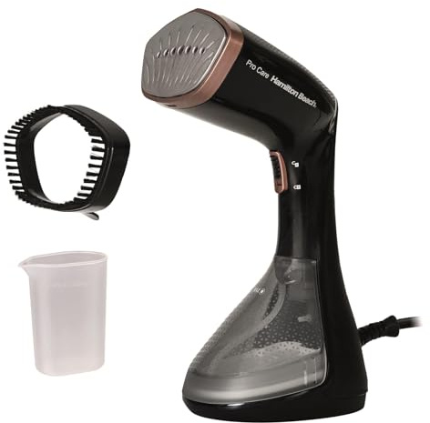 Hamilton Beach Clothes Steamer, Portable, Handheld, Travel Garment Steamer for Wrinkle Removal, Lightweight, 30 Second Fast Heat Up, Overheat Protection, Indicator Light, 1500W - HB016, Black & Bronze