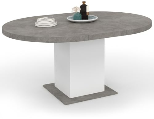 IDMarket - Ausziehbarer runder Esstisch Eden 4-8 Personen Beton und Weiß 120-160 cm