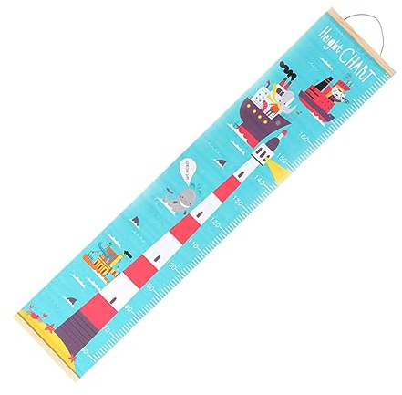 Nordische Wand Wachstumstabelle für Kinder aus Öl Leinwand | Cartoon Leuchtturm Motiv, Leicht Aufzuhängen, zum Aufrollen und Verstauen