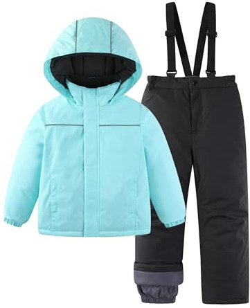 Hiheart Girls Winter Ski Jacket & Pants Set 2-Piece Snowsuit Light Blue 4-5