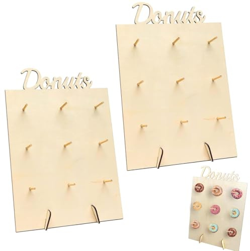 ZHAOYCSH Wooden Doughnut Holder,Set of 2 Rustic Donut Display Racks with Wood Stick,Donut Stand for Weddings, Birthdays, Party Table Decor, Dessert Table Board. Reusable & Stable Design, 30x40cm.
