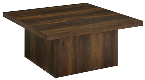 Coaster Home Furnishings - Devar - Wood - Square Coffee Table with Plinth Base, Geometric Design and Transitional Style - Living Room - Dark Pine - 710888