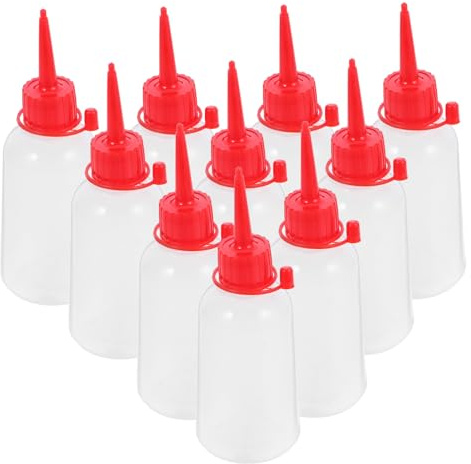 AUTSUPPL 10 Flaconi di Plastica da 100ml con Punta ad Ago, Bottiglia Riutilizzabile Rossa per Colla, Chiusura Sicura per Lavori Artigianali